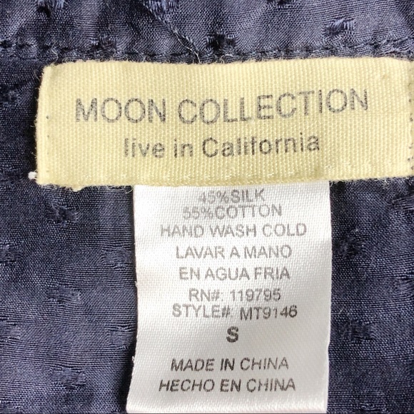 ANTHRO MOON COLLECTION Navy Silk Ruffle Blouse Sm - Picture 14 of 15